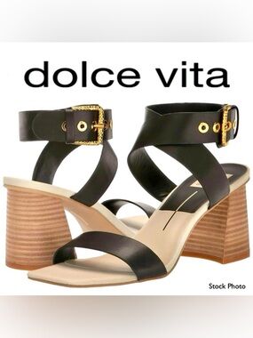 NWOB DOLCE VITA Paytin 3” Heel Black Leather Women’s Sandals (7.5)
